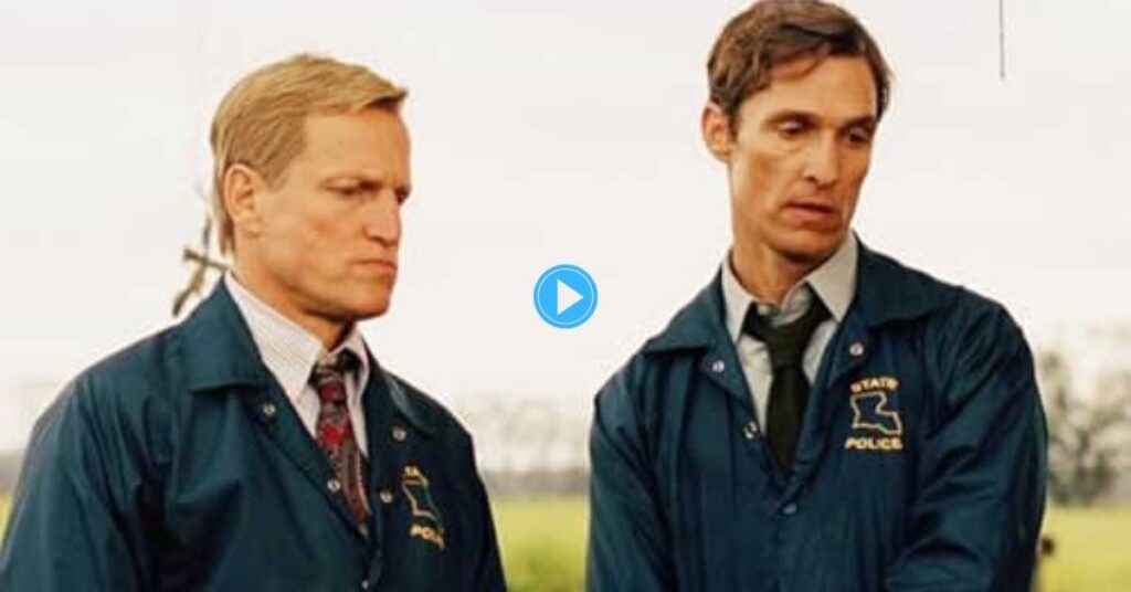 Matthew McConaughey and Woody Harrelson as detectives in the first season of the show True Detective.